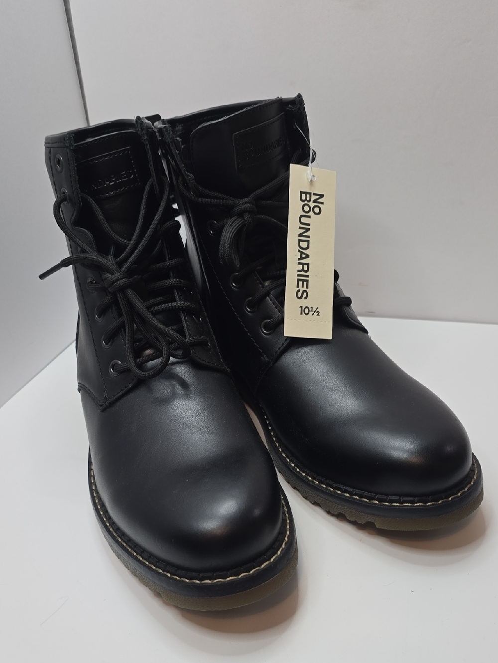 No Boundaries Mens Black Lace-Up Combat Boots 10.5 NWT